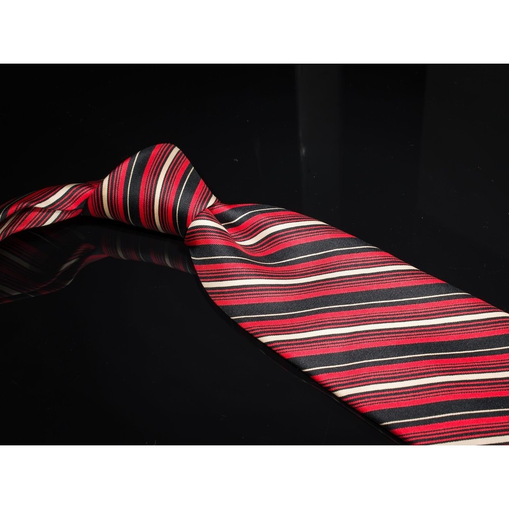 Vintage Dunhill Tailors 100% Silk Tie Black Red Stripes Men's Designer Necktie